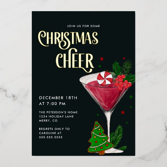 Christmas Cheer Holiday Party Real Gold Foil Invitation (Front)