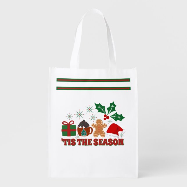 Christmas Cheer- Holiday Reusable Grocery Bag  (Front)