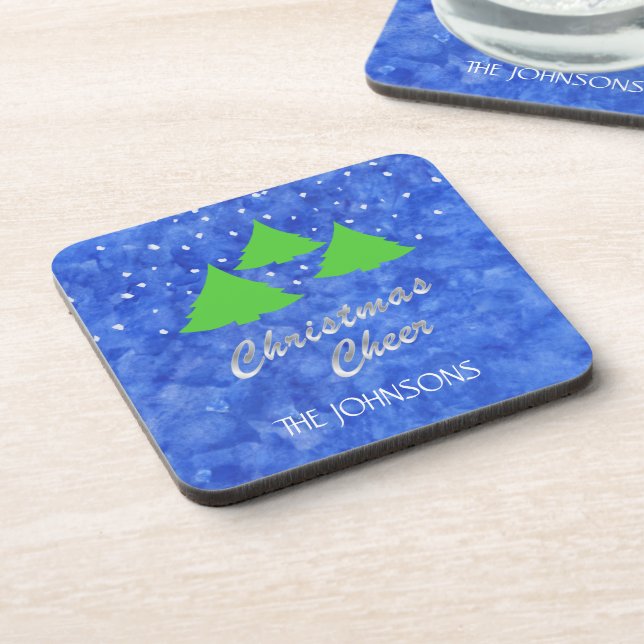 Christmas Cheer in Royal Blue and Lime Green Drink Coaster (Left Side)