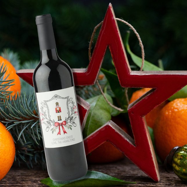Christmas Cheer Nutcracker Holly Berry Crest  Wine Label (Creator Uploaded)