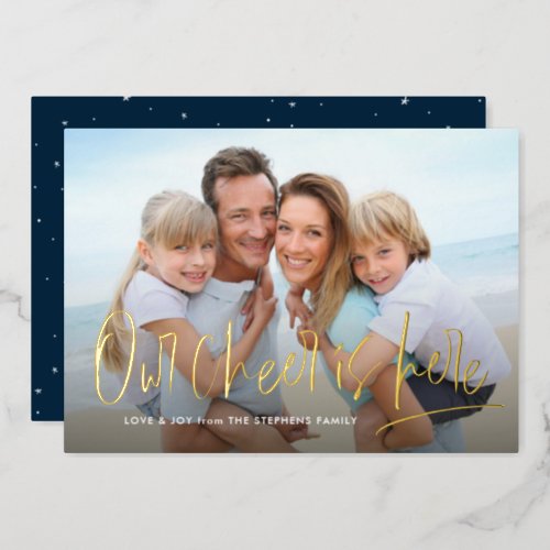 Christmas cheer one photo fun cute foil holiday card