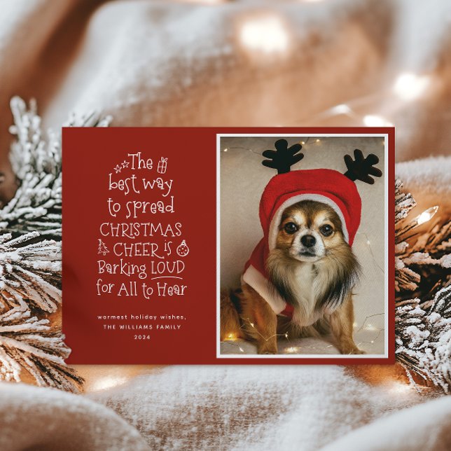 Christmas Cheer Pet Photo Red Holiday Card (Creator Uploaded)
