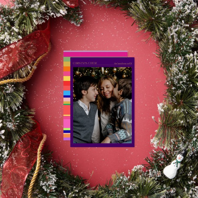 Christmas Cheer Photo Gold Foil Colorful  Foil Holiday Card (Insitu)
