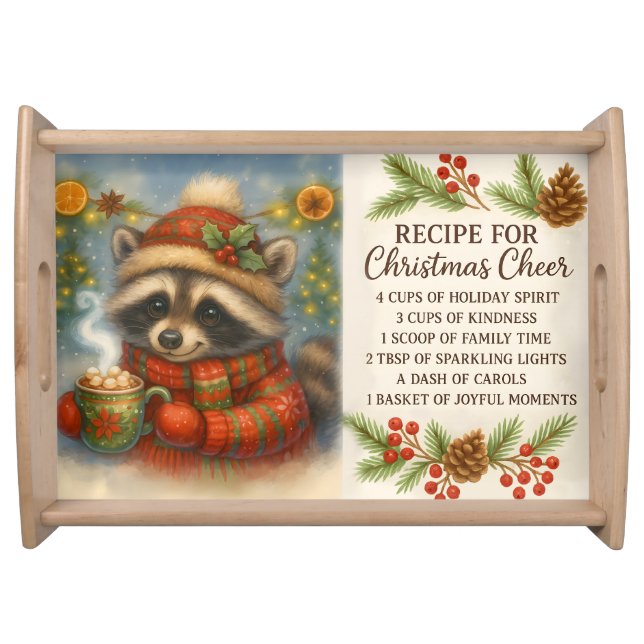 Christmas Cheer Raccoon Cutting Board Serving Tray (Front)