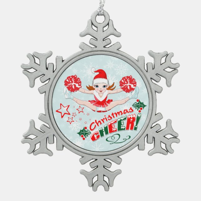 Christmas Cheer Snowflake Pewter Christmas Ornament (Front)
