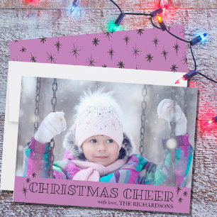 Christmas Cheer Stars Lavender Photo Holiday Card