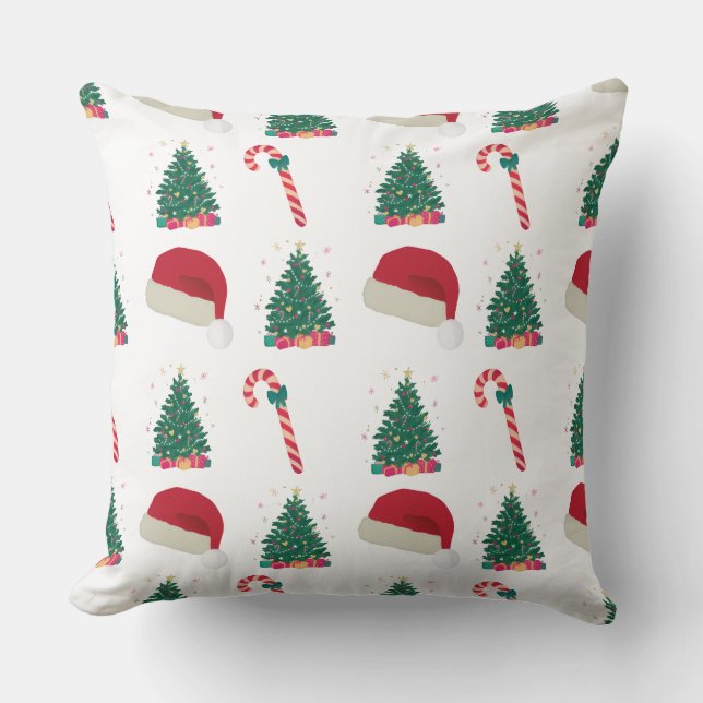 Christmas Cheer Throw Pillow – Santa Hat, Candy (Front)