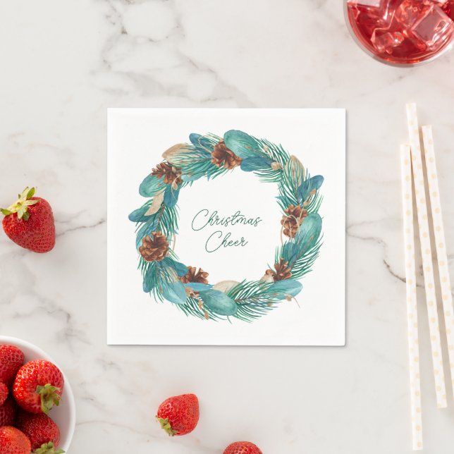 Christmas Cheer Turquoise Wreath Napkins (Insitu)