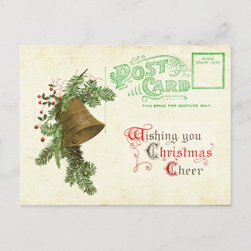 Christmas Cheer Vintage Bell Antique Holiday Postcard