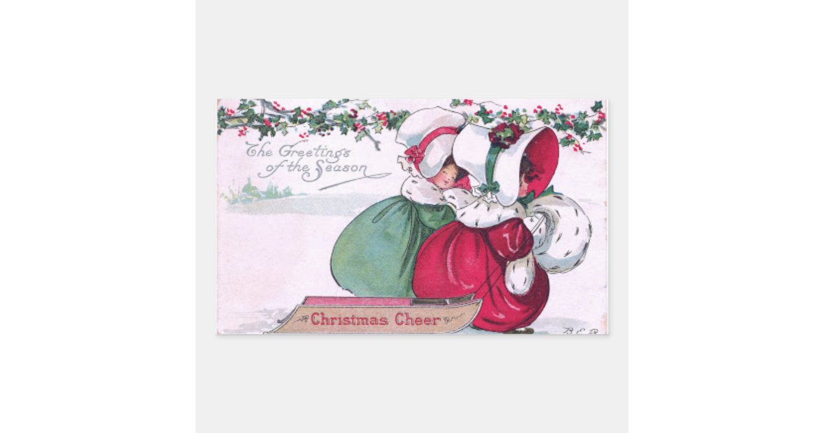 Christmas Cheer Vintage Girls Holiday Sticker | Zazzle