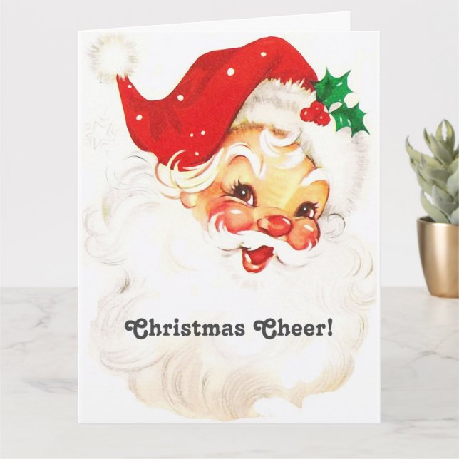 Christmas Cheer Vintage Santa Claus Face Card (Small Plant)