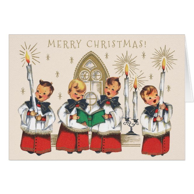 Christmas Cheerful choirboys singing carols Card (Front Horizontal)