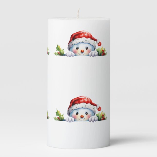 Christmas Cheerful Snowman  Pillar Candle (Front)