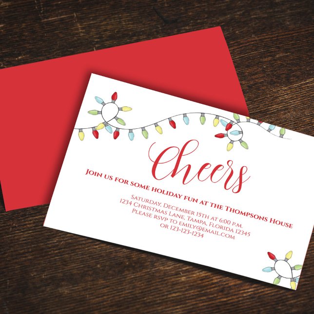 Christmas Cheers Colorful Cute String Lights Invitation (Christmas cheers holiday string lights double-sided invitation)