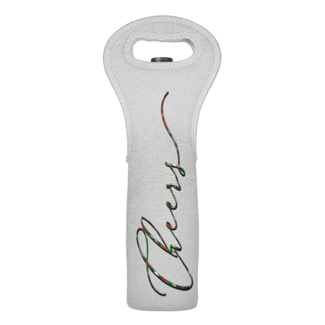 Christmas CHEERS on Oyster Faux Leather Wine Bag (Front)