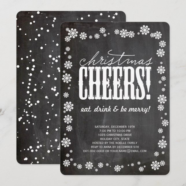 Christmas Cheers Snowflakes Holiday Party Invite (Front/Back)
