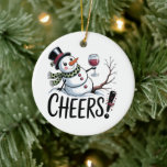 Christmas Cheers Snowman Kitchen Wine Kitchen Ceramic Ornament<br><div class="desc">Holiday Kitchen Tea Towel Christmas Cheers Snowman Kitchen Wine Hostess Party</div>