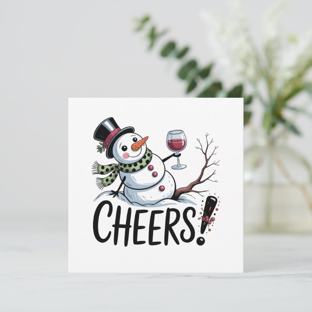 Christmas Cheers Snowman Kitchen Wine Kitchen Holiday Card (Standing Front)