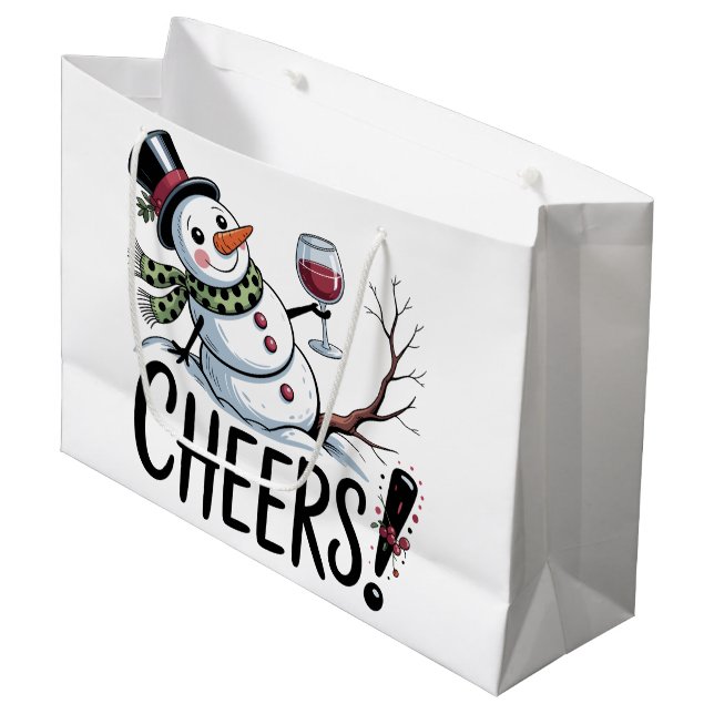 Christmas Cheers Snowman Kitchen Wine Kitchen Large Gift Bag (Front Angled)