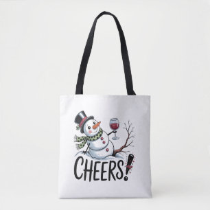 Christmas Cheers Snowman Kitchen Wine Kitchen Tote Bag