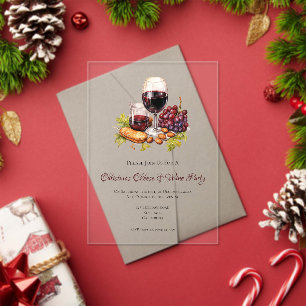 Christmas Cheese & Wine Party Watercolor Acrylic Invitations