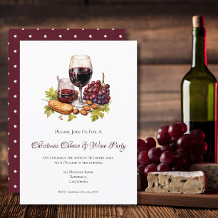 Christmas Cheese & Wine Party Watercolor Invitation