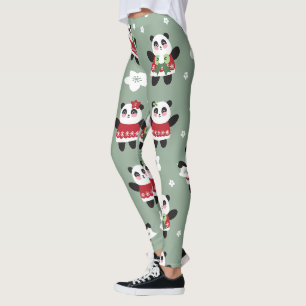 Christmas Cherry Blossom Panda Leggings