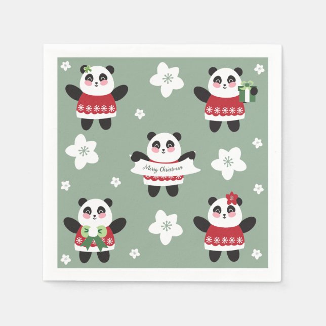 Christmas Cherry Blossom Panda Napkins (Front)