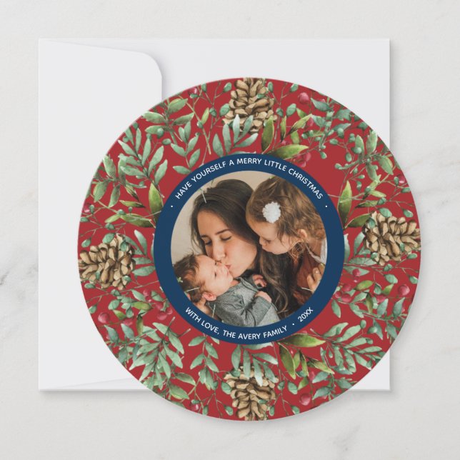 Christmas Cherry Holiday Photo Round Card (Front)