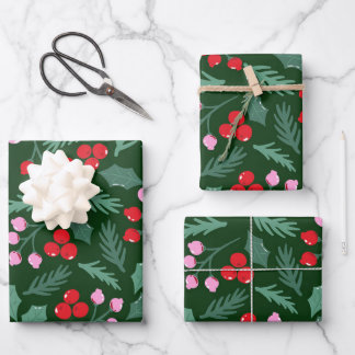 Christmas cherry seamless pattern wrapping paper sheets
