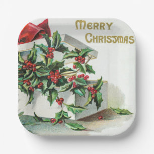 Christmas cherry vintage art with wishes paper plates