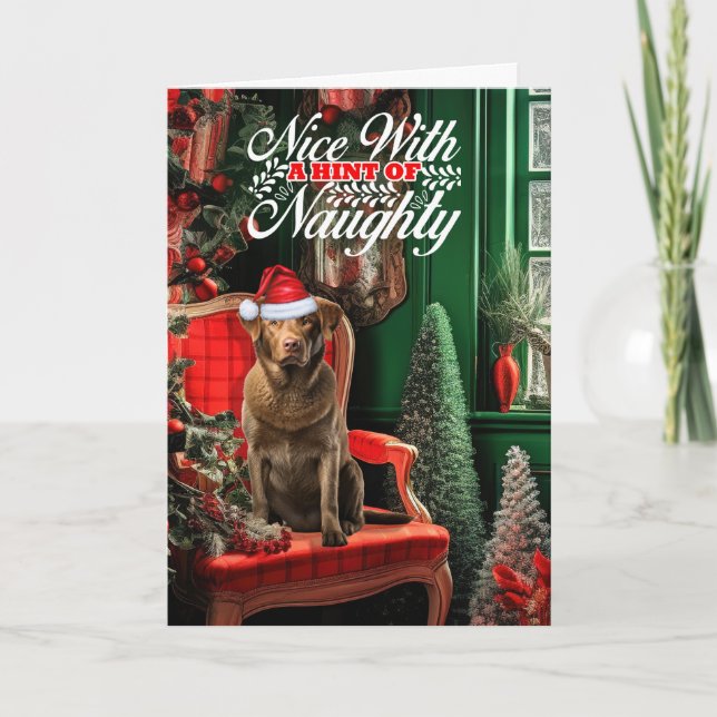 Christmas Chesapeake Bay Retriever Naughty or Nice Holiday Card (Front)