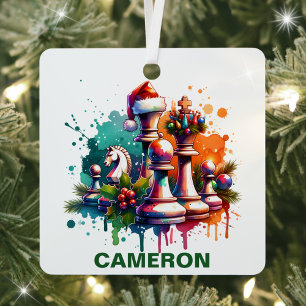 Christmas Chess Lover Custom Name Metal Ornament