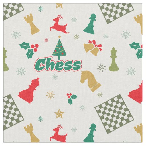 Christmas Chess - Pieces, Tree, Holly, Reindeer Fabric