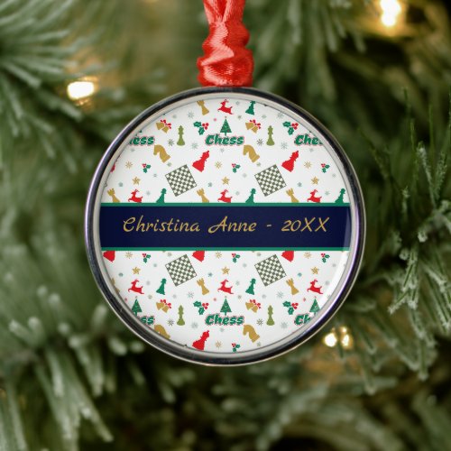 Christmas Chess - Pieces, Tree, Holly, Reindeer Metal Ornament