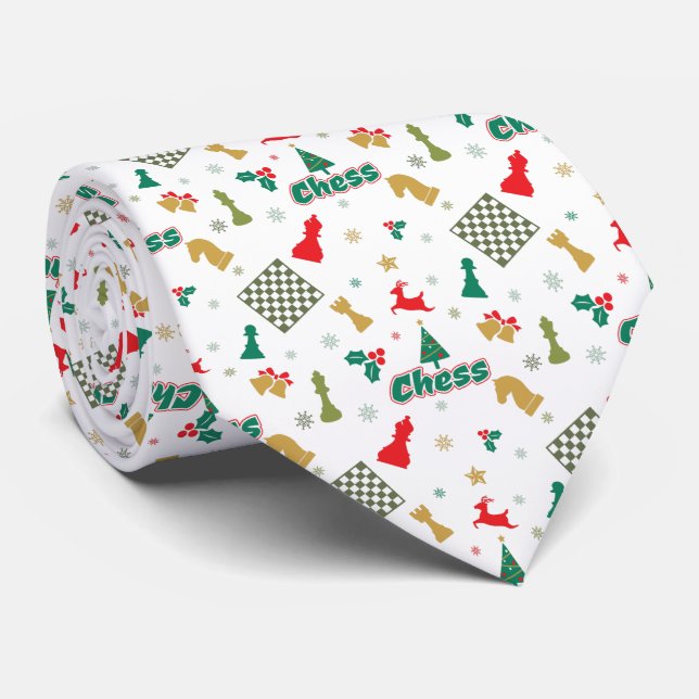 Christmas Chess - Pieces, Tree, Holly, Reindeer Neck Tie (Rolled)