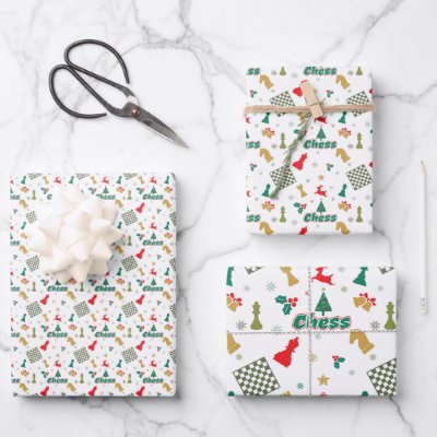 Christmas Chess - Pieces, Tree, Holly, Reindeer Wrapping Paper Sheets