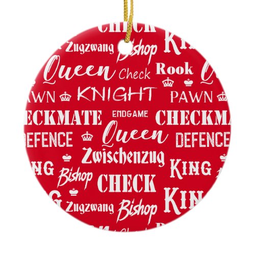 Christmas Chess Player Red and White Ceramic Ornament