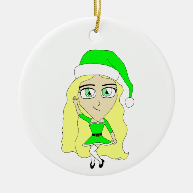 Christmas chibi  ceramic ornament (Front)
