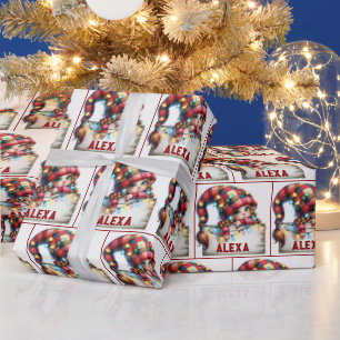 Christmas Chibi Gnome With Custom Name Wrapping Paper