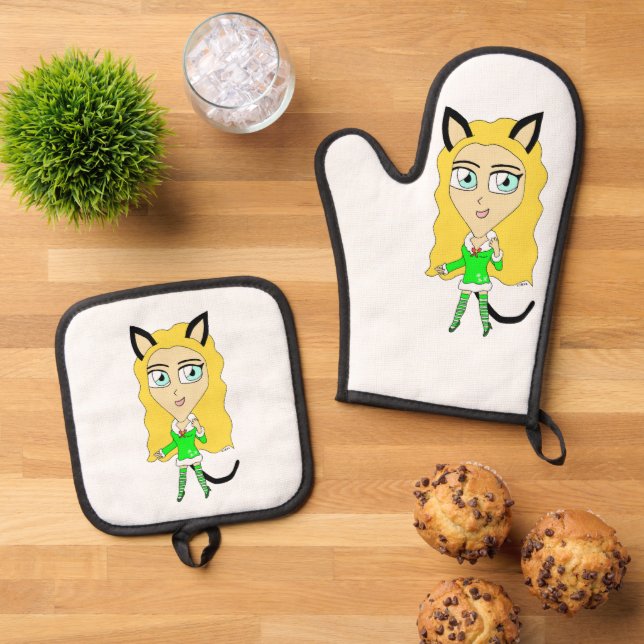 Christmas chibi    oven mitt & pot holder set (Top Down)