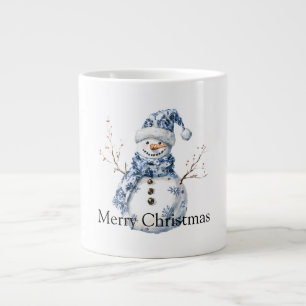 Christmas Chic Blue White Snowman Giant Coffee Mug
