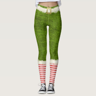 Elf Christmas Leggings for Women, Red Green Striped Ugly Holiday