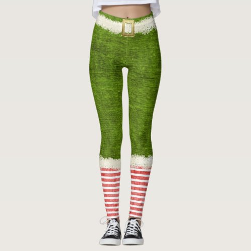 Christmas Chic Elf Costume Green Holiday Fun Leggings