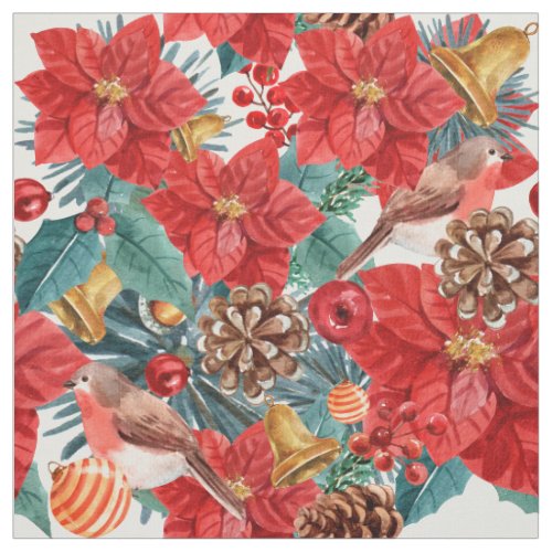 Christmas Chic Modern Festive Watercolor Floral Fabric