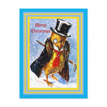 Christmas Chick w/ Top Hat, Monocle, Cane Postcard