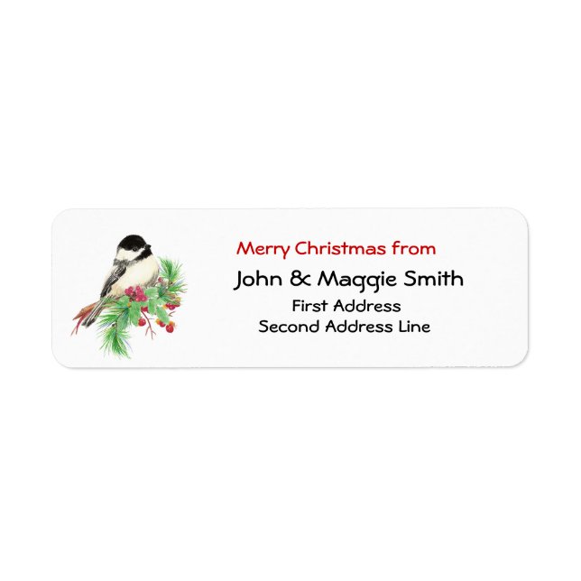 Christmas Chickadee Address Name Label Customize (Front)