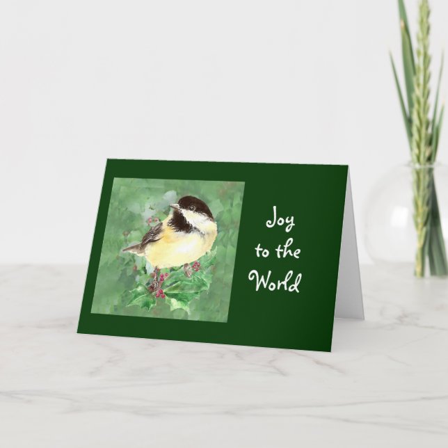 Christmas Chickadee Bird & Holly Bible Scripture Holiday Card (Front)