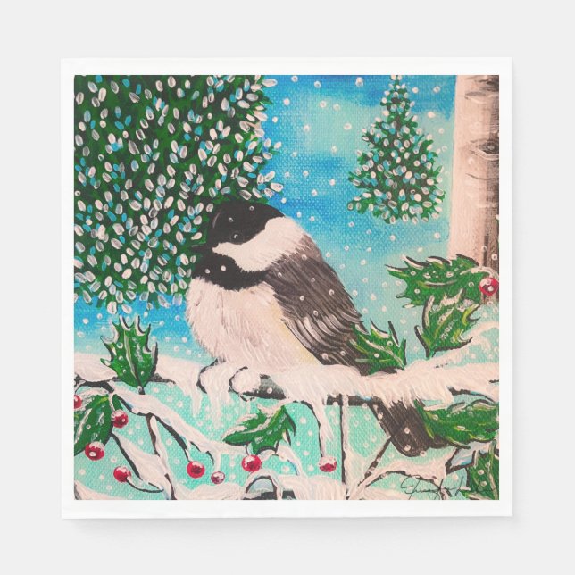 Christmas Chickadee Chatter Napkins (Front)