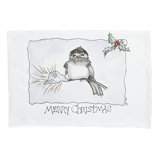 Christmas Chickadee Pillow Case (Front)